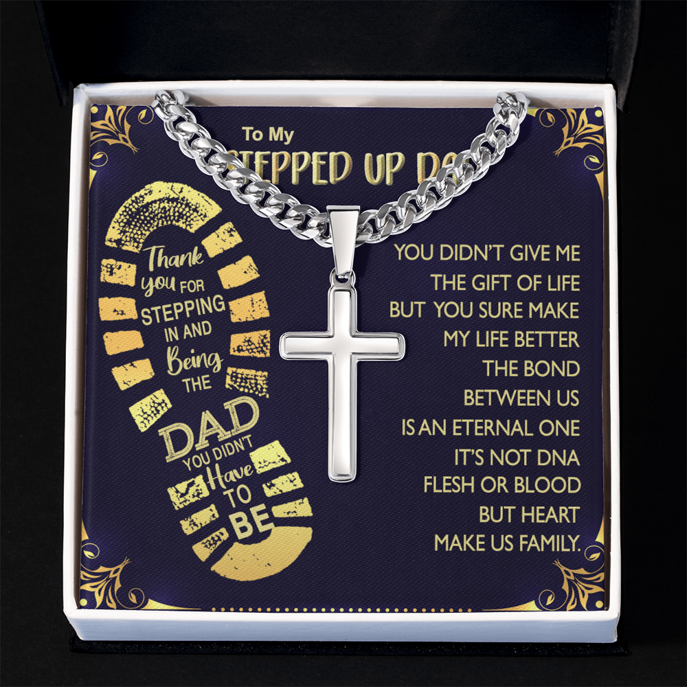 Personalized Step Dad Gifts Necklace - Step Dad Cross Necklace From Daughter, Birthday Present For Bonus Dad Necklace, Stepped Up Dad