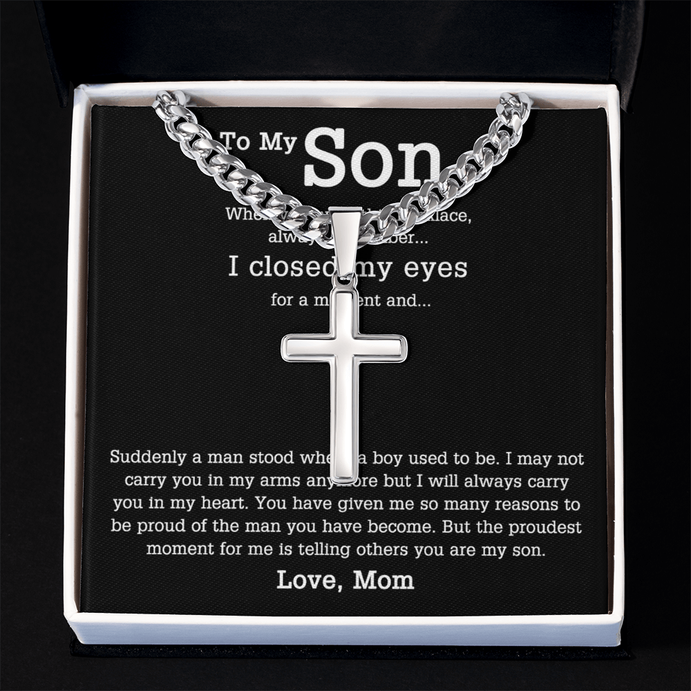 Sentimental Son Gifts Cross Necklace From Mom, Son Cross Necklace, Mother to Son Gifts Cross Necklace, Gift Necklace for Son Birthday, Unique Gifts for Son from Mother, Son Gift from Mom Mother