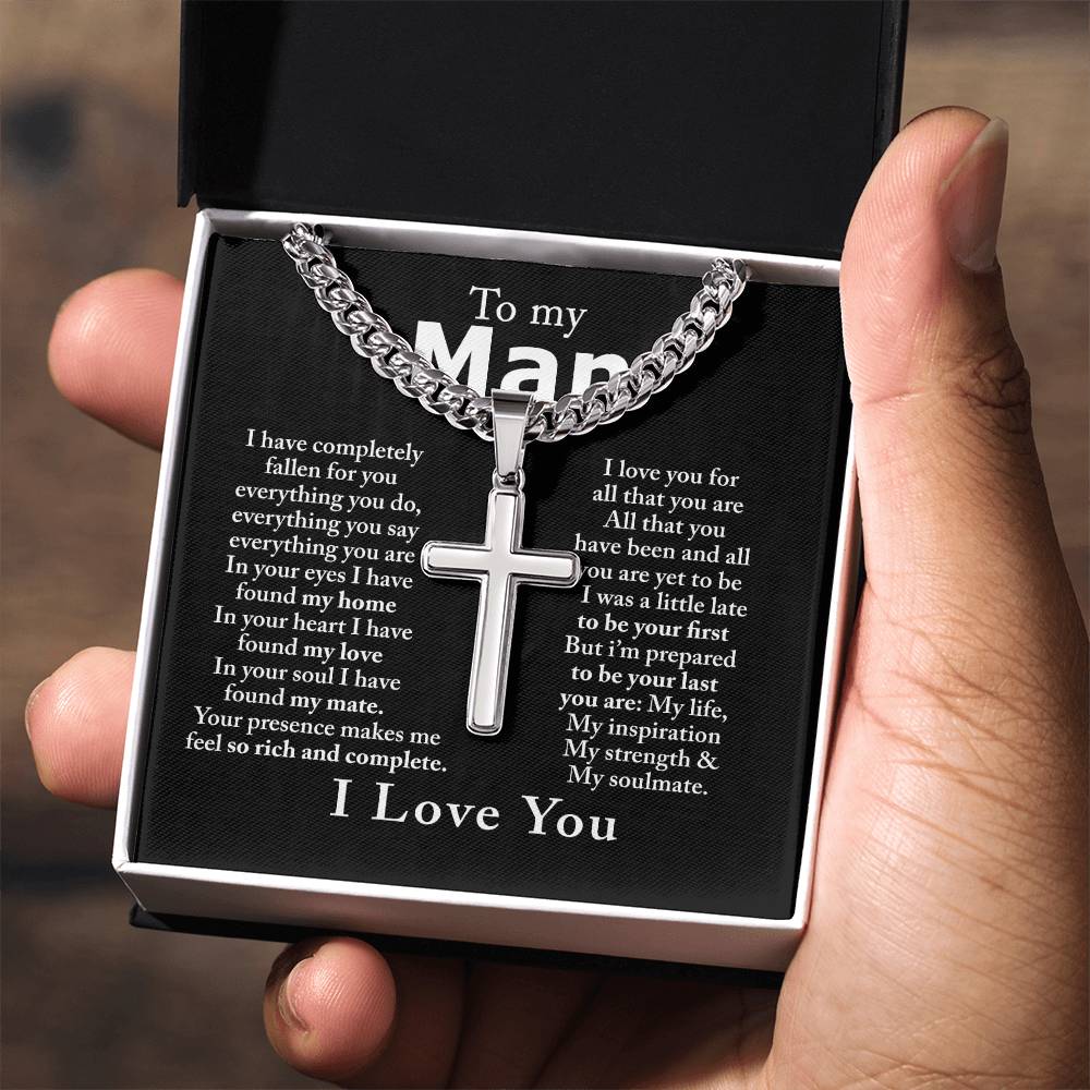 To My Man Cross Necklace From Women, Gift Cross Necklace For Man, Boyfriend, Birthday Gift Cross Necklace From Soulmate Wife Jewelry For Men, Mans Gift Cross Necklace For Man, Necklace Gift For Him