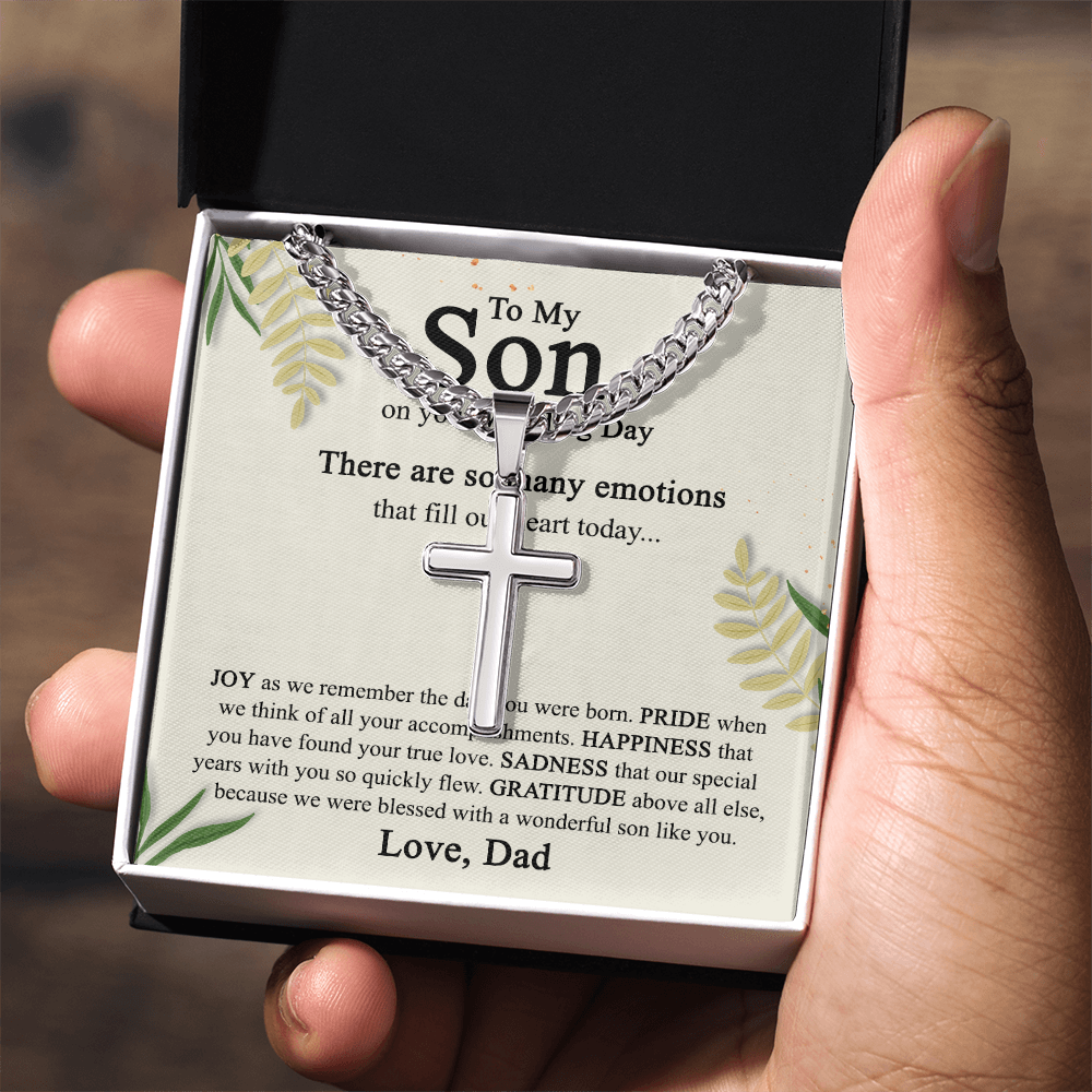 To My Son On His Wedding Day Cross Necklace from Dad, Gifts Cross Necklace for Son on Wedding Day from Dad, Father Gift Necklace To Son on Wedding Day, Necklace for Son, Jewelry Gift For Boys Men