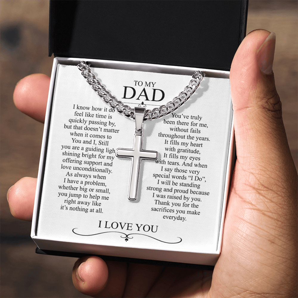 To My Dad Cross Necklace From Daughter, Gift For Dad On Happy Father's Day Jewelry Gift For Men, Stainless Cross Necklace Gift For Dad From Her, Father And Daughter Cross Pendant Gift For Him