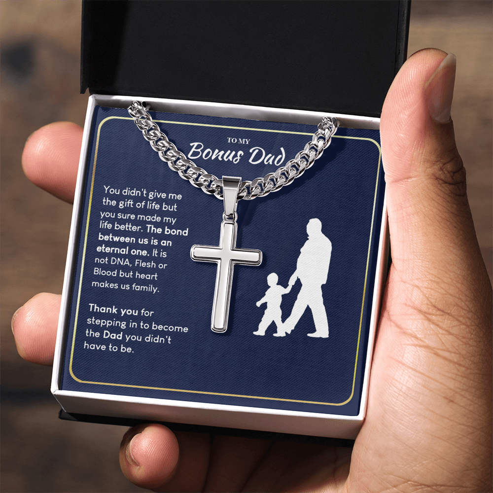 Bonus Dad Gift Necklace, To My Dad Cross Necklace From Son, Thank You Necklace Gift For Dad, Jewelry Gift For Men, Mans Gift Cross Pendant, Father And Son Cross Necklace Gift For Him, Bonus Dad Gift