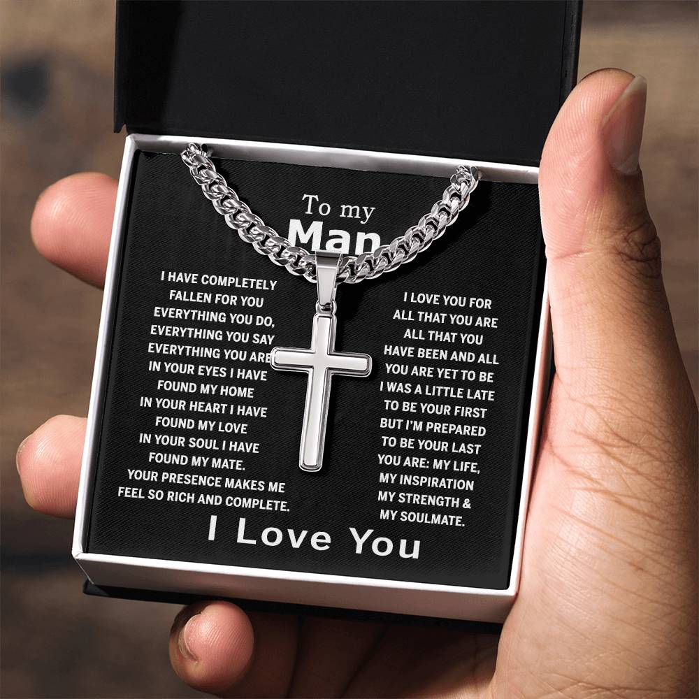 Cross Necklace Gift For Man, To My Man Cross Necklace From Women, Soulmate And Man Gift Necklace, Man And Soulmate Cross Necklace, Jewelry Gift For Men, Mans, Boyfriend Gift Necklace Gift For Him