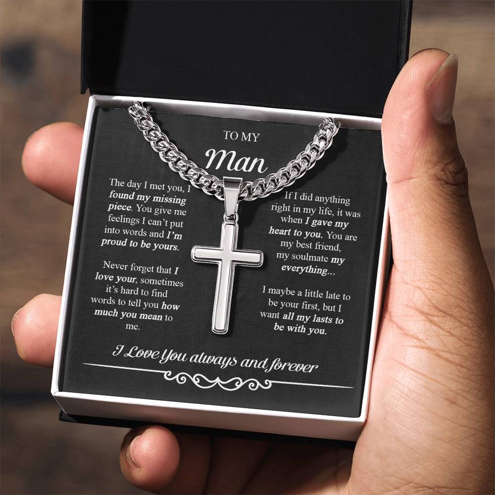 To My Man Cross Necklace From Women Wife Soulmate, Girlfriend To Boyfriend Cross Necklace Birthday Gifts For Man, Anniversary Jewelry Gift For Men, Man Cross Necklace Gift For Him Necklace Pendant