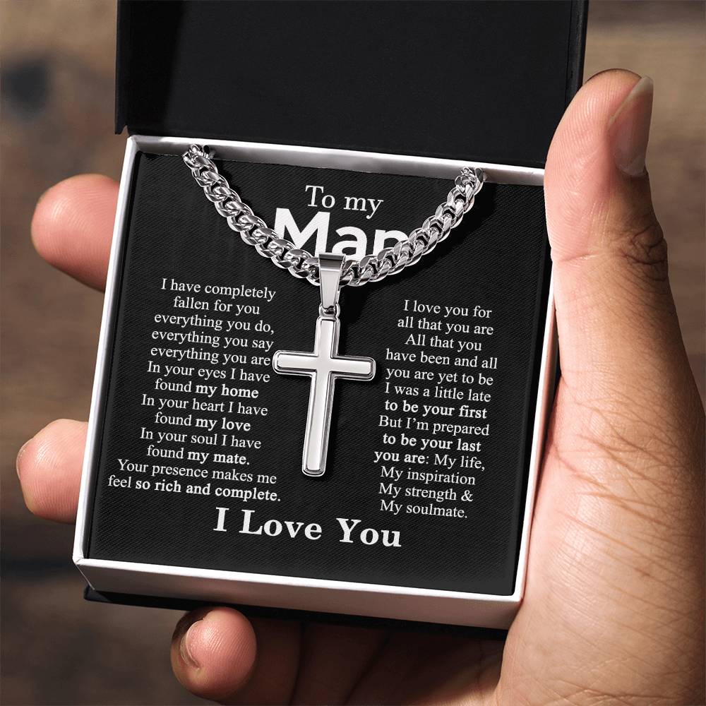 To My Man Cross Necklace Gift From Soulmate, Wife To Husband, Jewelry Gift For Mens, Necklace Gift For Man Gift Necklace, Cross Pendant Gift For Man From Soulmate, Women And Man Cross Necklace Gift
