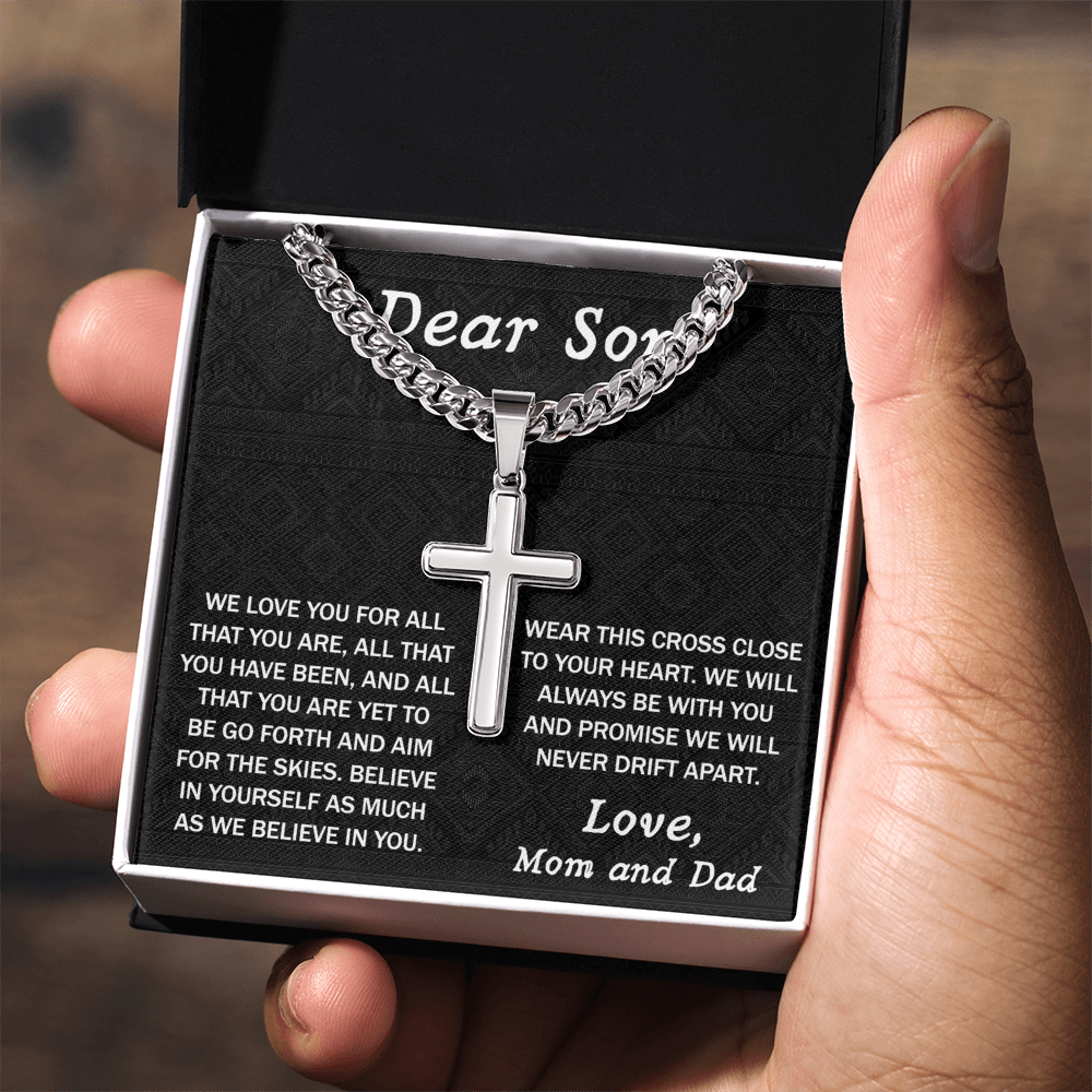 To My Son Cross Necklace From Mom, Jewelry Gift For Son, Necklace From Dad Birthday Christmas Graduation Gift from Dad Mom, Dear Son We Love You Pendant, Cross Necklace Gift For Boys, For Man