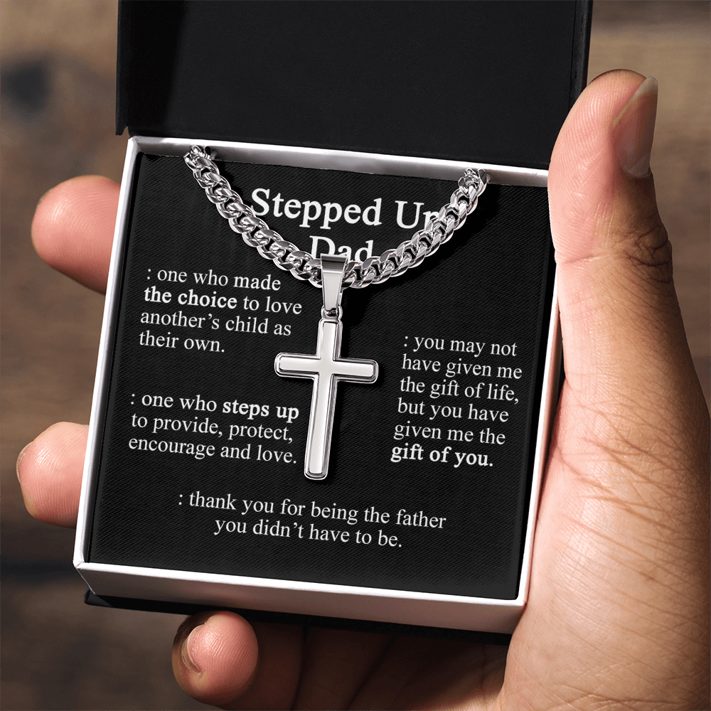 Stepped Up Dad Cross Necklace, To My Dad Cross Necklace From Daughter, Father And Daughter Cross Necklace, Jewelry Gift For Dad, Dad Gift Necklace, Jewelry Gift For Men, Mans Gift Pendant For Him