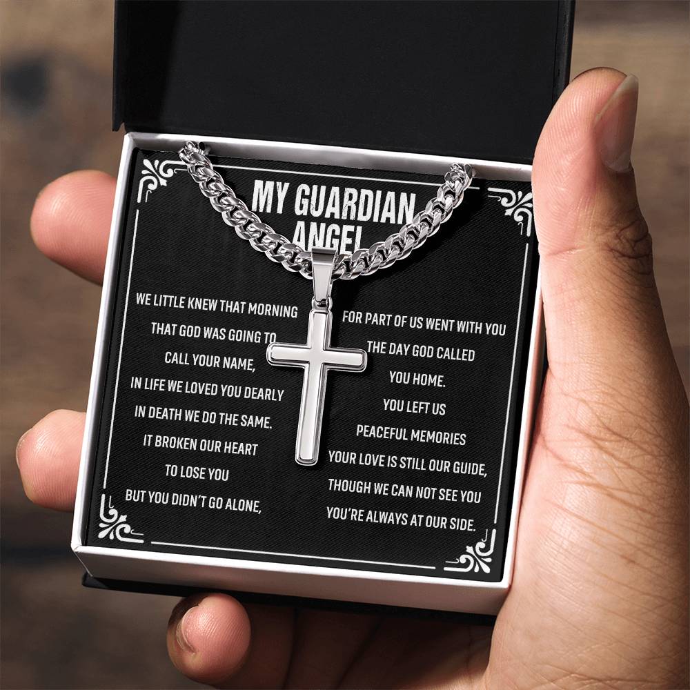 My Guardian Angel Cross Pendant Necklace Gift for Man, To My Husband Cross Necklace From Wife, Jewelry Gift For Men, Man's Gift Necklace, My Guardian Angel Necklace Gift For Men, Jewelry Gift For Him