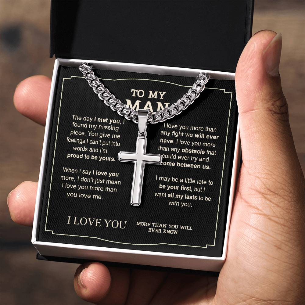 To My Man Cross Necklace From Women, Wife From Husband Gifts Cross Necklace For Man On Birthday Communion Present Necklace From Fiance, Jewelry Gift For Men, Stainless Cross Necklace Gift For Him
