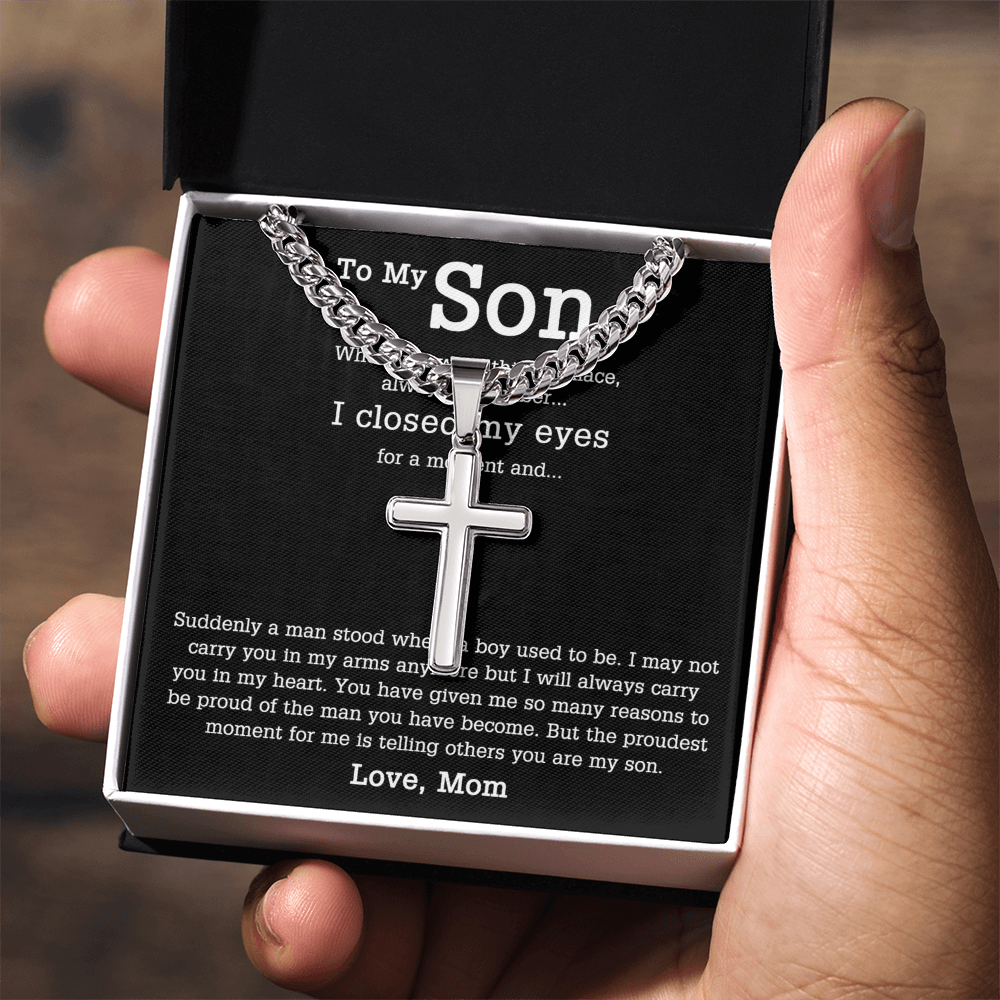 Sentimental Son Gifts Cross Necklace From Mom, Son Cross Necklace, Mother to Son Gifts Cross Necklace, Gift Necklace for Son Birthday, Unique Gifts for Son from Mother, Son Gift from Mom Mother