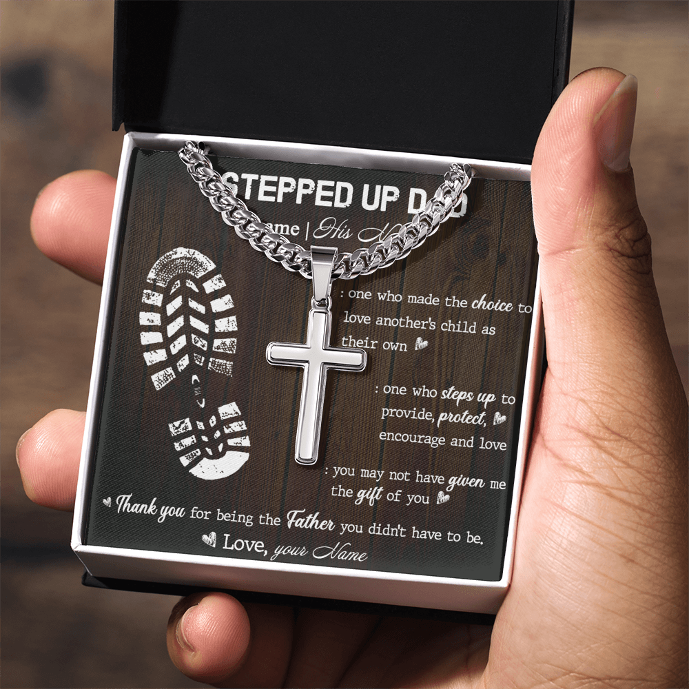 Personalized Stepdad Necklace, To My Stepped Up Dad Cuban Link Chain, Bonus Dad Necklace, Custom Necklace Gift For Stepdad Father's Day, Best Dad Gift Pendant Cuban Link Chain
