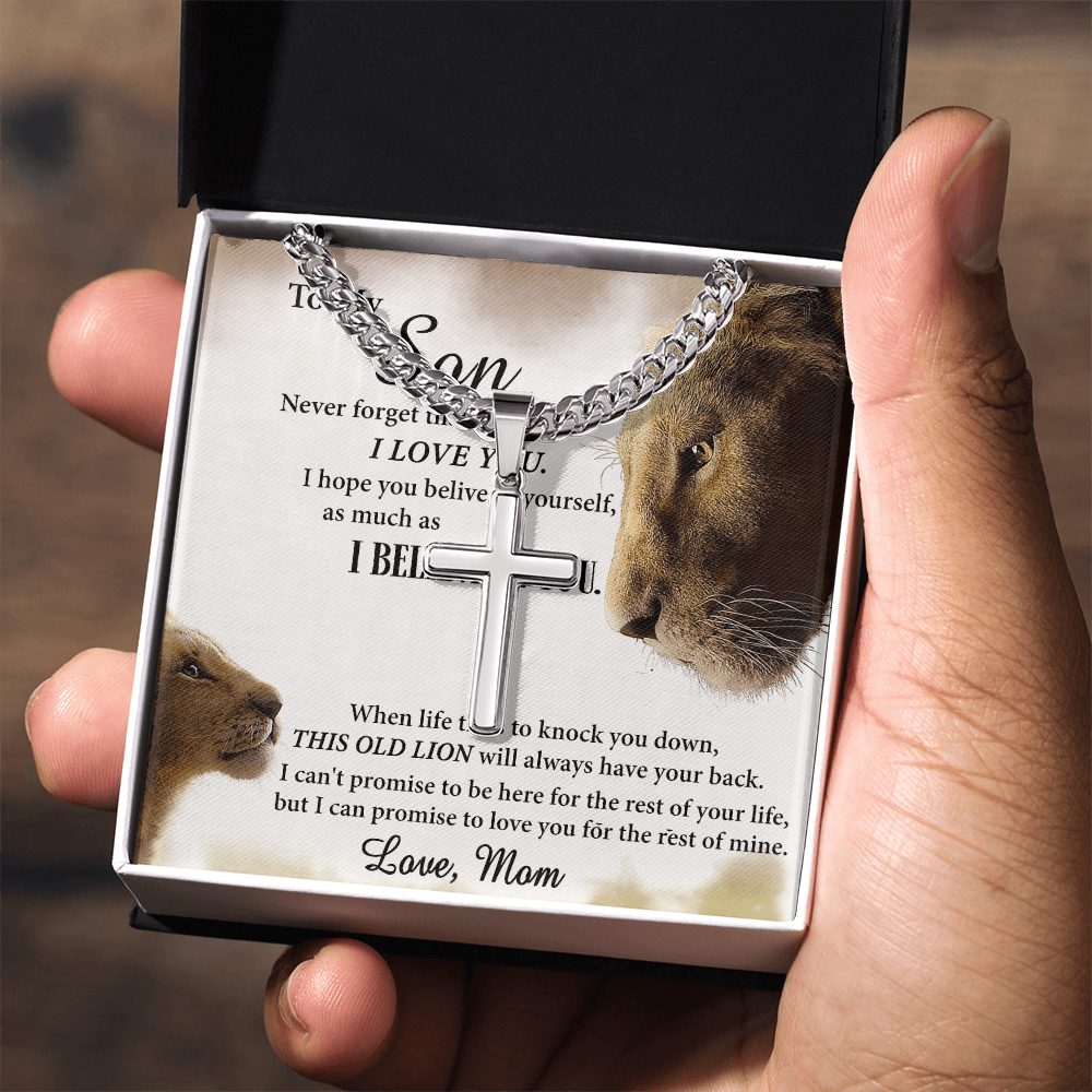 Personalized Necklace Gift For Son from Mom, To My Son Cross Necklace Gift from Mom, My Son Necklace from Mom, Lion Son Cross Pendant Necklace from Mom, Graduation Gift Necklace for Sons Birthday