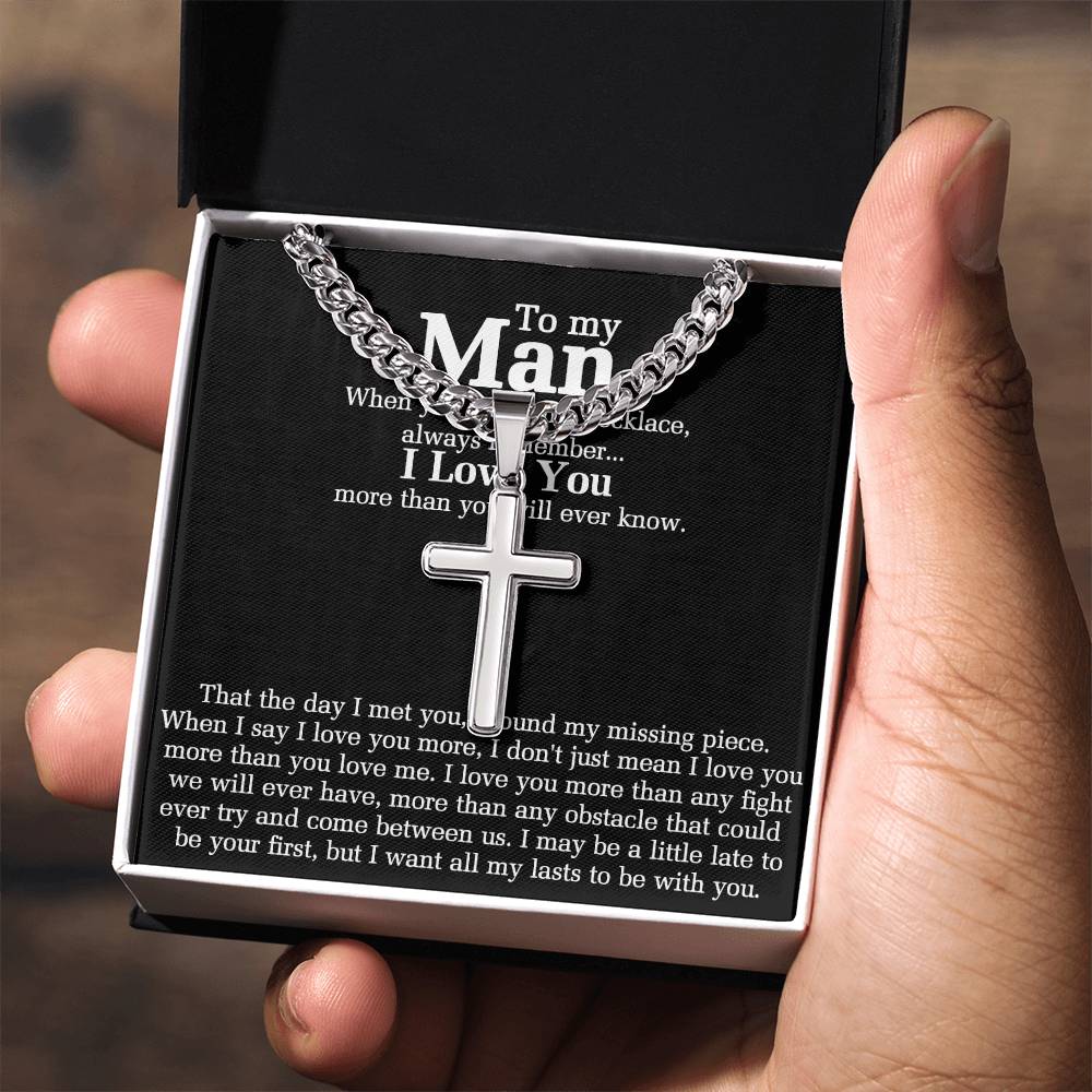 To My Man Cross Necklace Gift From Soulmate, Wife, Girlfriend, To Men Cross Pendant, Jewelry Gift For Mens, Boyfriend Gift Necklace Man Gift Cross Necklace Gift For Man, Women And Man Necklace