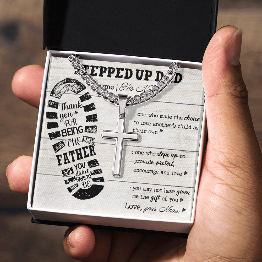 Step Dad Gifts Necklace - Stepped Up Dad Cuban Link Chain Necklace, Fathers Day Necklace Cuban Link Chain from Step Son Daughter To Step Dad Gift of You Stainless Steel and Message Card Gift