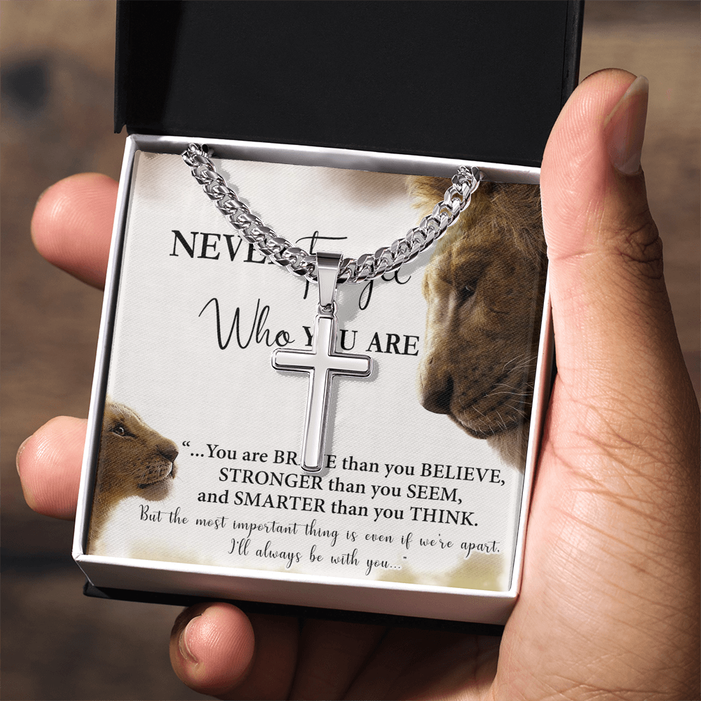 Father And Son Lion Cross Necklace Gift From SOn, Never Forget Necklace Gift From Son, Lion Dad Cross Necklace Birthday Gifts For Father Jewelry Son Gifts From Dad, Father's Day Necklace Gifts