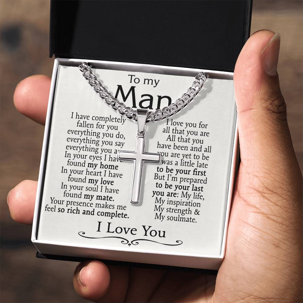 To My Man Cross Necklace From Soulmate, Wife Necklace For Man, Jewelry Gift For Mens, Man Gift Necklace Women And Man Cross Necklace Gift For Him, Husband And Wife Cross Necklace Pendants