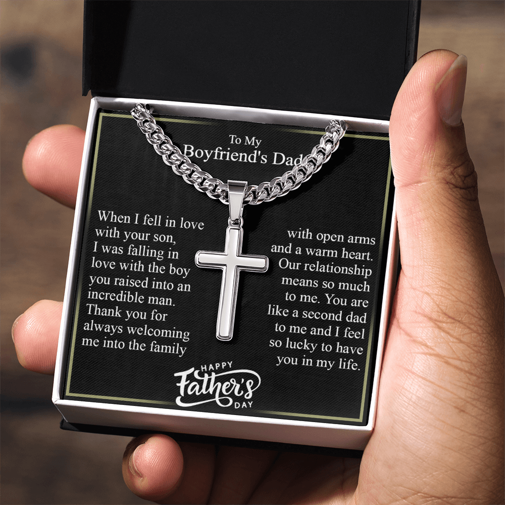 To My Boyfriend's Dad Cross Necklace From Daughter, Father's Day Pendant Gift for Boyfriend's Father, Personalized Cross Necklace For Boyfriend's Dad, Gift Necklace For Him, Jewelry Gift For Men