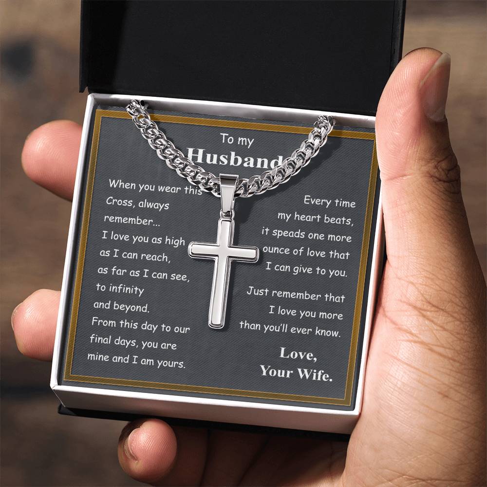 To My Husband Cross Necklace From Wife, Husband And Wife Cross Necklace, Jewelry Gift For Men, Man Gift Necklace, Wife To Husband Cross Necklace Pendant, My Husband Gift Necklace Gift For Him