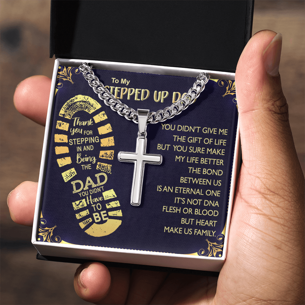 Personalized Step Dad Gifts Necklace - Step Dad Cross Necklace From Daughter, Birthday Present For Bonus Dad Necklace, Stepped Up Dad
