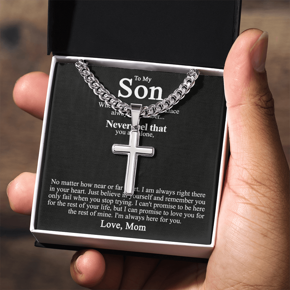 To My Son Cross Necklace from Mom, Cross Pendant Gifts for Son, Pendant Gift for Son On Birthday Anniversary Jewelry For Men, Christmas Necklace Gift For Son, Artisan Cross Necklace Gift For Son