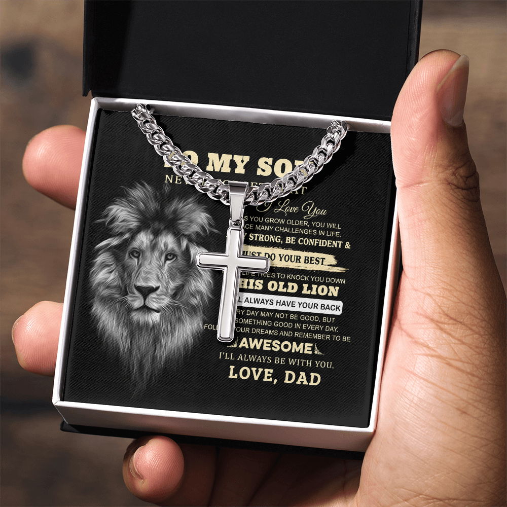 Personalized Engraved Cross Necklace For Son, To My Son Necklace From Dad Gift