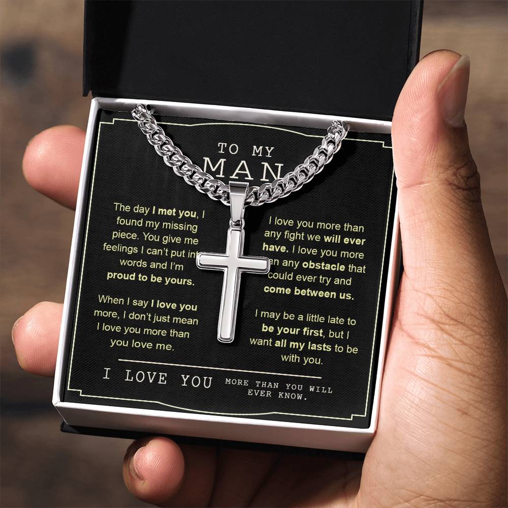 To My Man Cross Necklace From Women, Gift Cross Necklace For Man, Boyfriend, Birthday Gift Cross Necklace From Soulmate Wife Jewelry For Men, Gift Cross Necklace For Man, Him Necklace Gift From Her