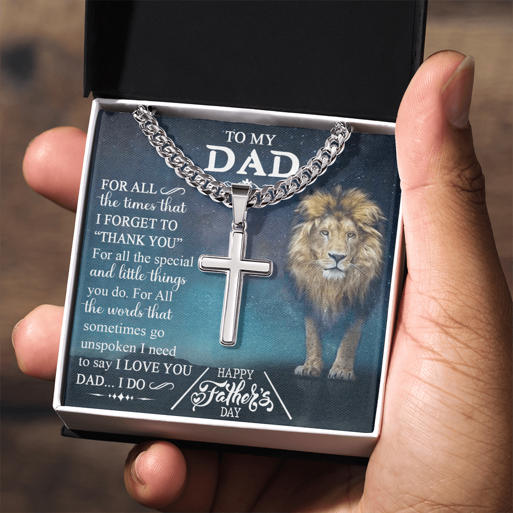 Lion Dad Cross Necklace, To My Dad Lion Cross Necklace From Daughter, Thank You For Dad Cross Necklace, Gift Necklace For Dad, Lion Father And Daughter Cross Pendant, Jewelry Gift For Men, Daddy