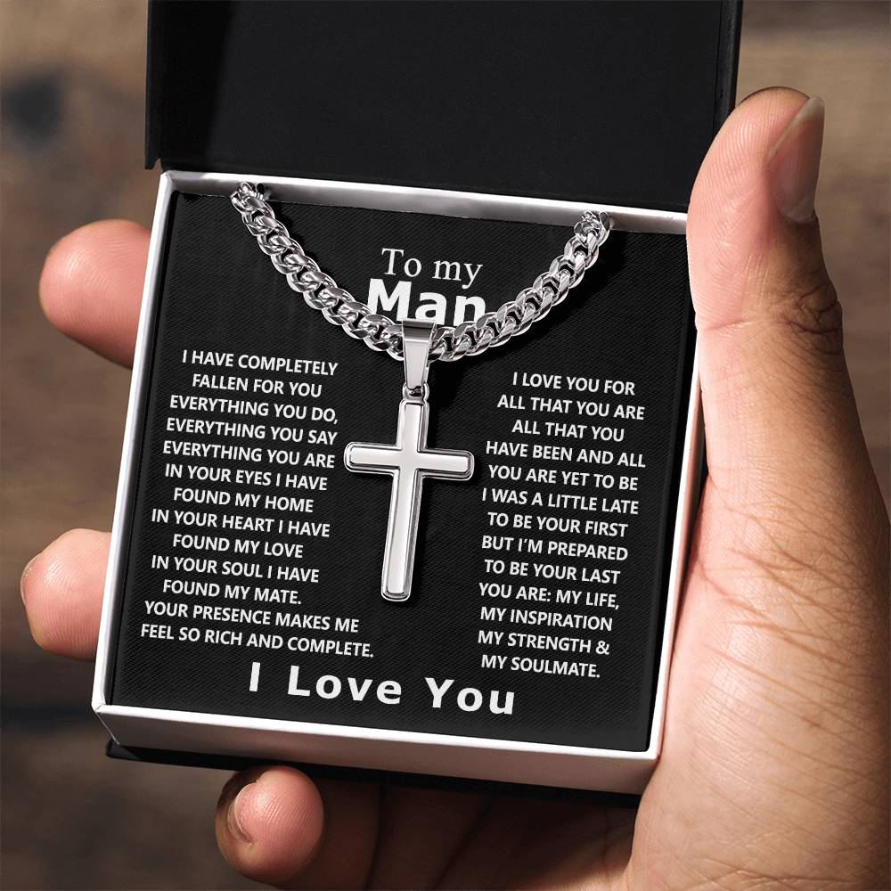 To My Man Cross Necklace From Soulmate, Girls Jewelry Gift For Men, Mans Necklace Gifts, Boyfriend Necklace Gift From Girlfriend, Cross Necklace For Husband From Wife Cross Necklace Gift For Him