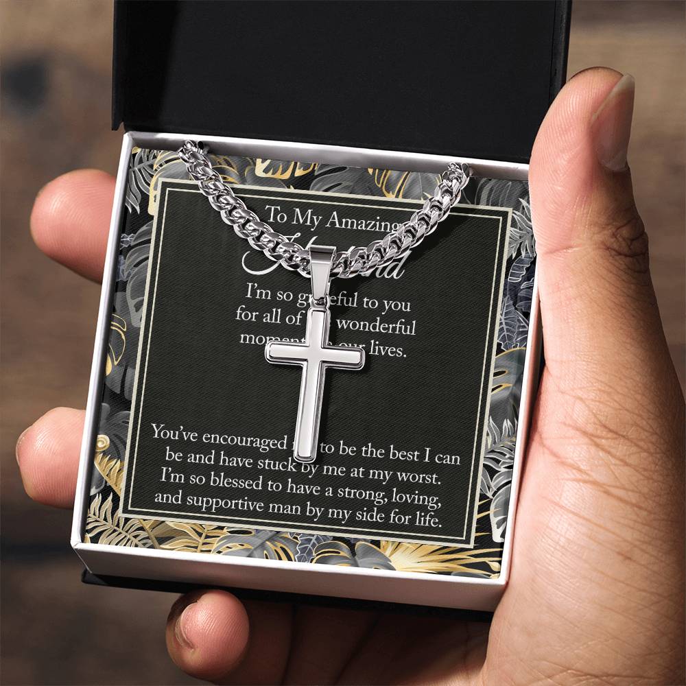 Husband And Wife Gift Necklace, To My Amazing Husband Cross Necklace From Wife Jewelry For Men Stainless Artisan Cross Necklace Gift For Husband, Jewelry Gift For Men, Man Gift Necklace For Him