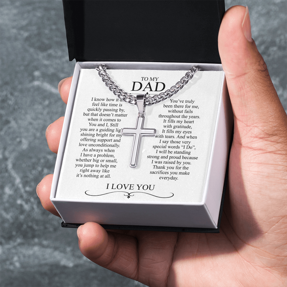 To My Dad Cross Necklace From Daughter, Gift For Dad On Happy Father's Day Jewelry Gift For Men, Stainless Cross Necklace Gift For Dad From Her, Father And Daughter Cross Pendant Gift For Him