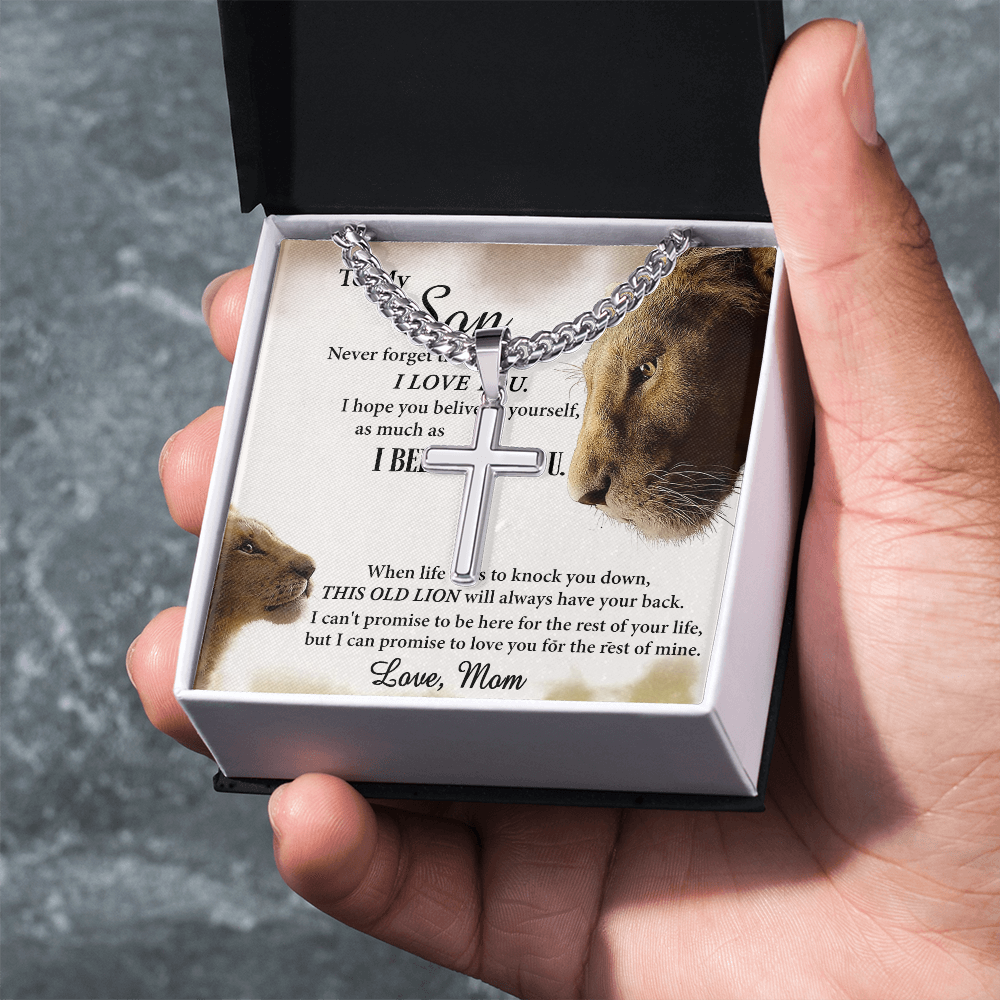 Personalized Necklace Gift For Son from Mom, To My Son Cross Necklace Gift from Mom, My Son Necklace from Mom, Lion Son Cross Pendant Necklace from Mom, Graduation Gift Necklace for Sons Birthday