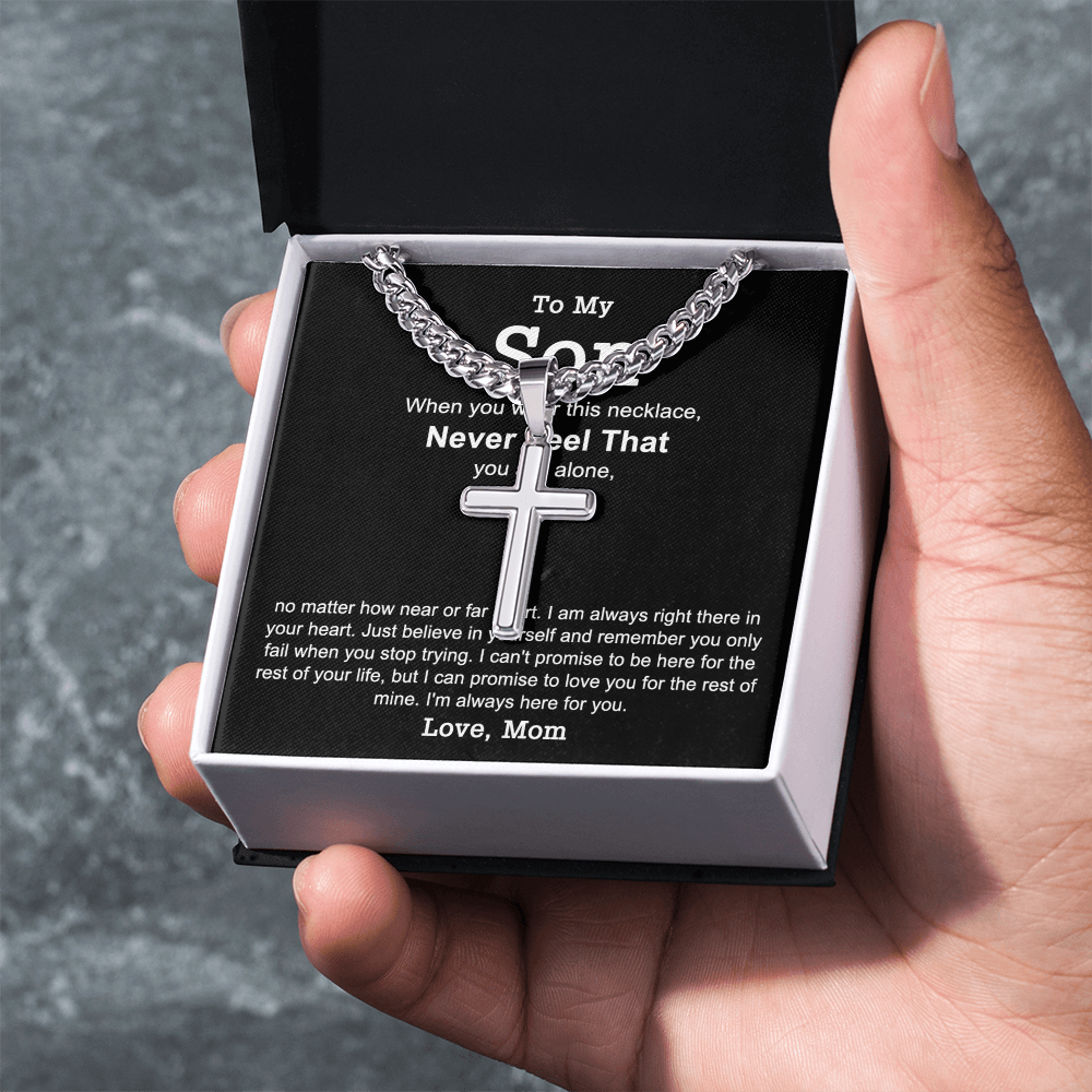 Mother And Son Gift Cross Necklace, To My Son Cross Necklace From Mom, Mother to Son Gift Necklace Mom and Son Gift Personalized Cross Necklace For Son From Mom, Mother Son Cross Jewelry for Boys