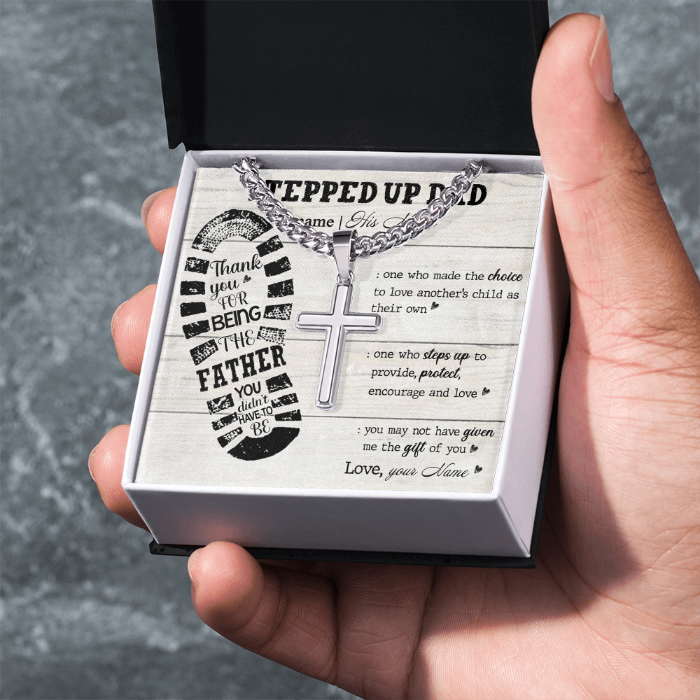 Step Dad Gifts Necklace - Stepped Up Dad Cuban Link Chain Necklace, Fathers Day Necklace Cuban Link Chain from Step Son Daughter To Step Dad Gift of You Stainless Steel and Message Card Gift