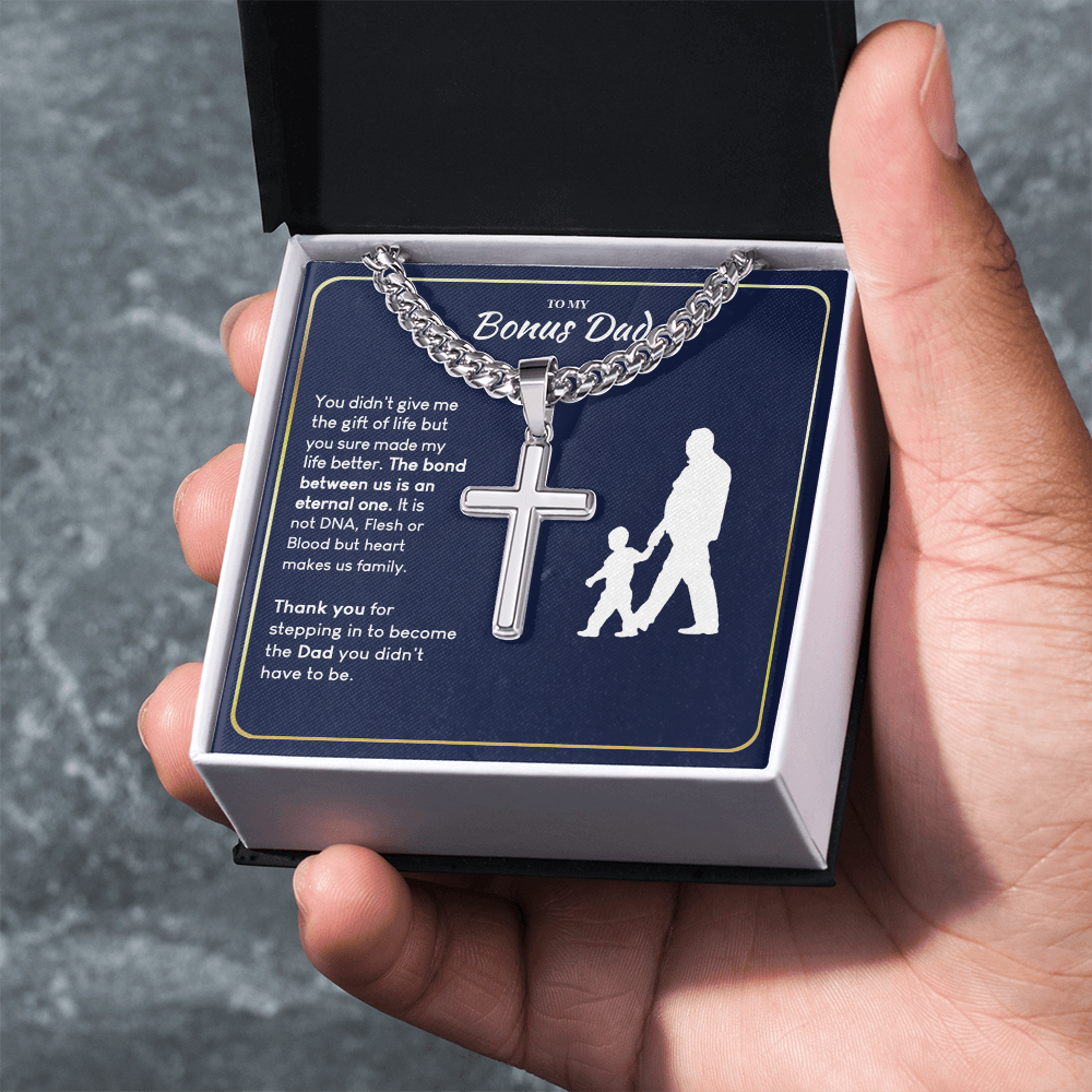 Bonus Dad Gift Necklace, To My Dad Cross Necklace From Son, Thank You Necklace Gift For Dad, Jewelry Gift For Men, Mans Gift Cross Pendant, Father And Son Cross Necklace Gift For Him, Bonus Dad Gift