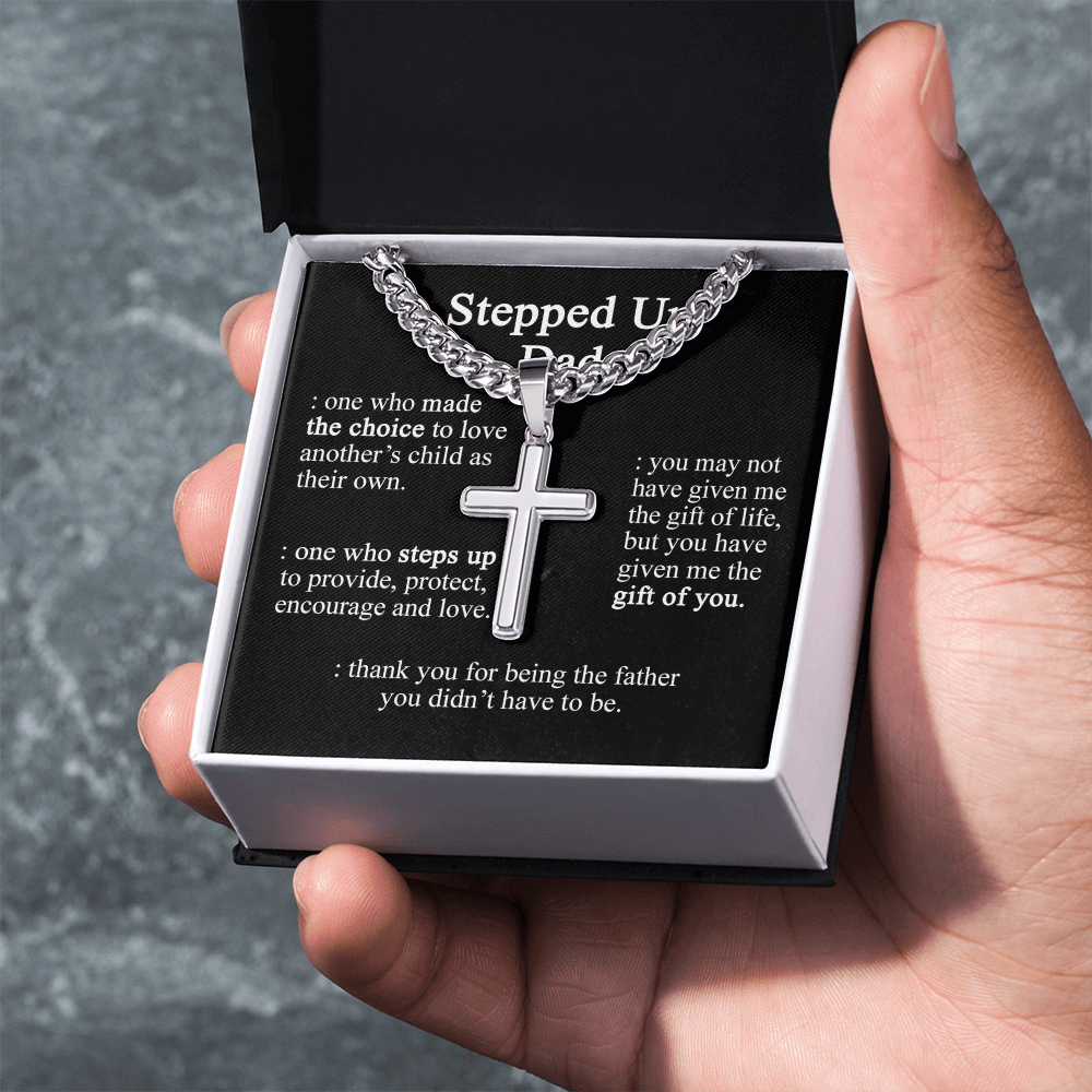 Stepped Up Dad Cross Necklace, To My Dad Cross Necklace From Daughter, Father And Daughter Cross Necklace, Jewelry Gift For Dad, Dad Gift Necklace, Jewelry Gift For Men, Mans Gift Pendant For Him