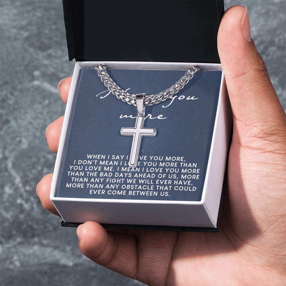Romantic Gifts For Him, To My Man Necklace From Girl Woman, Soulmate Jewelry For Men Stainless Artisan Crafted Cross Necklace with Message Card Luxury Box, Jewelry Gift For Men, Mans Gift Necklace