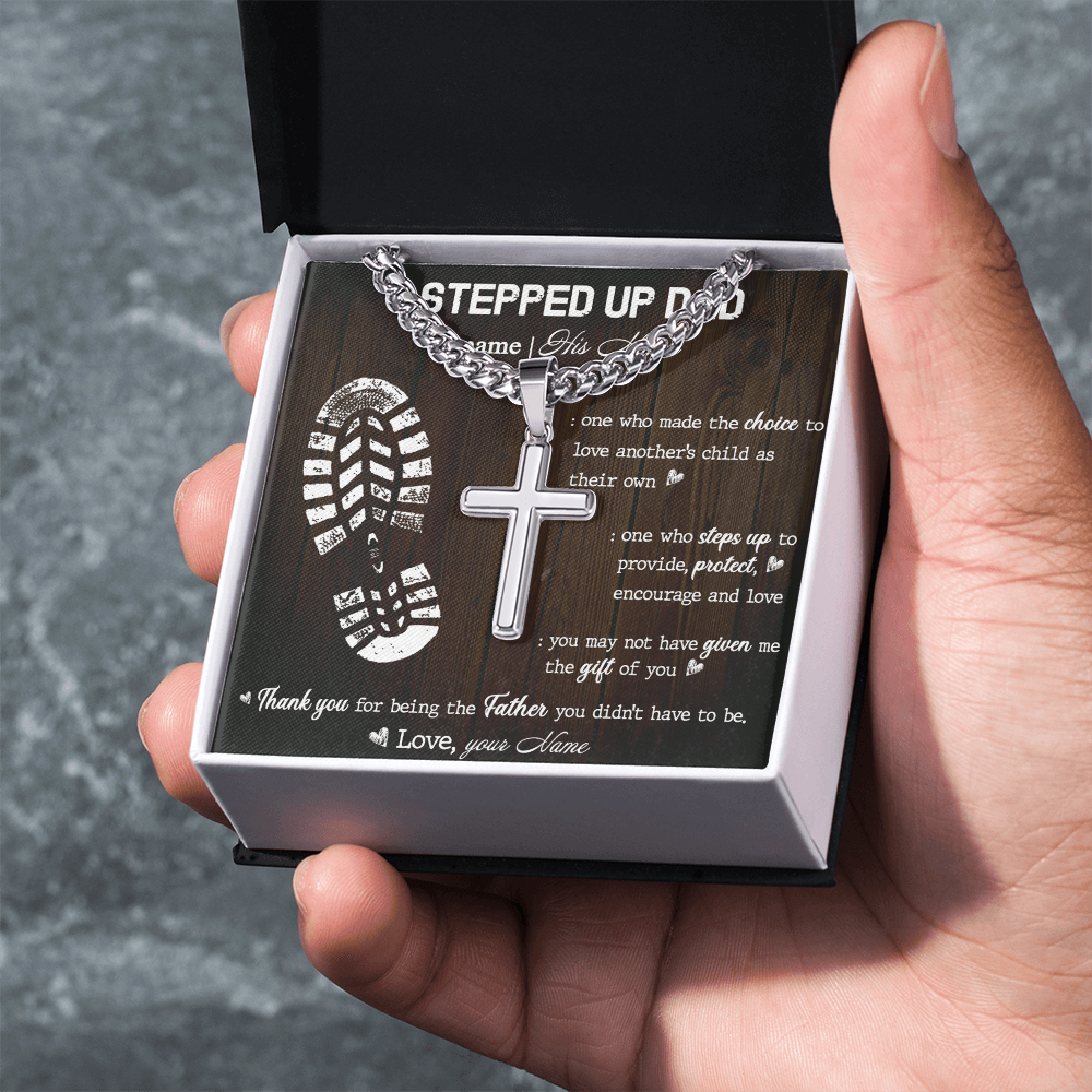 Personalized Stepdad Necklace, To My Stepped Up Dad Cuban Link Chain, Bonus Dad Necklace, Custom Necklace Gift For Stepdad Father's Day, Best Dad Gift Pendant Cuban Link Chain