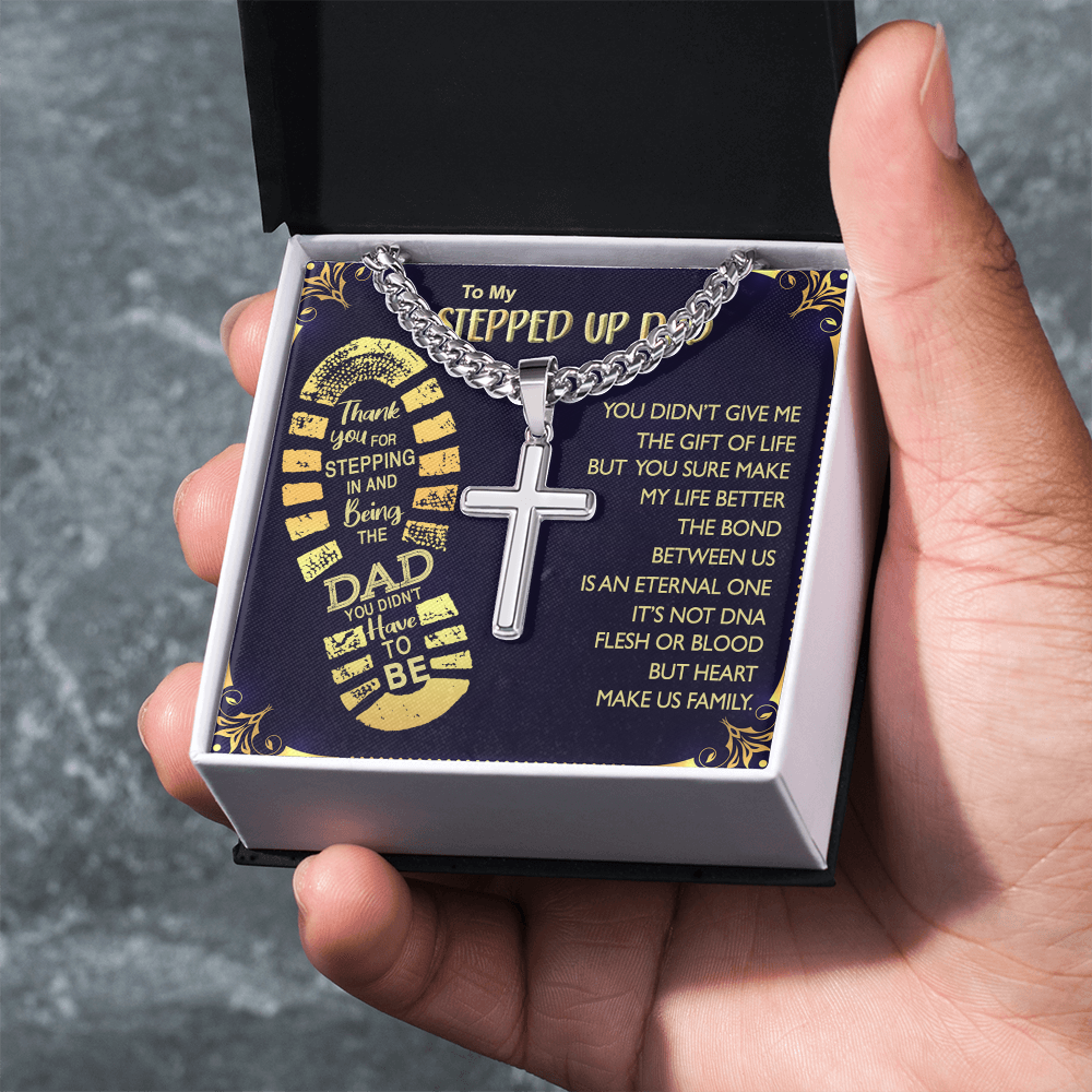 Personalized Step Dad Gifts Necklace - Step Dad Cross Necklace From Daughter, Birthday Present For Bonus Dad Necklace, Stepped Up Dad