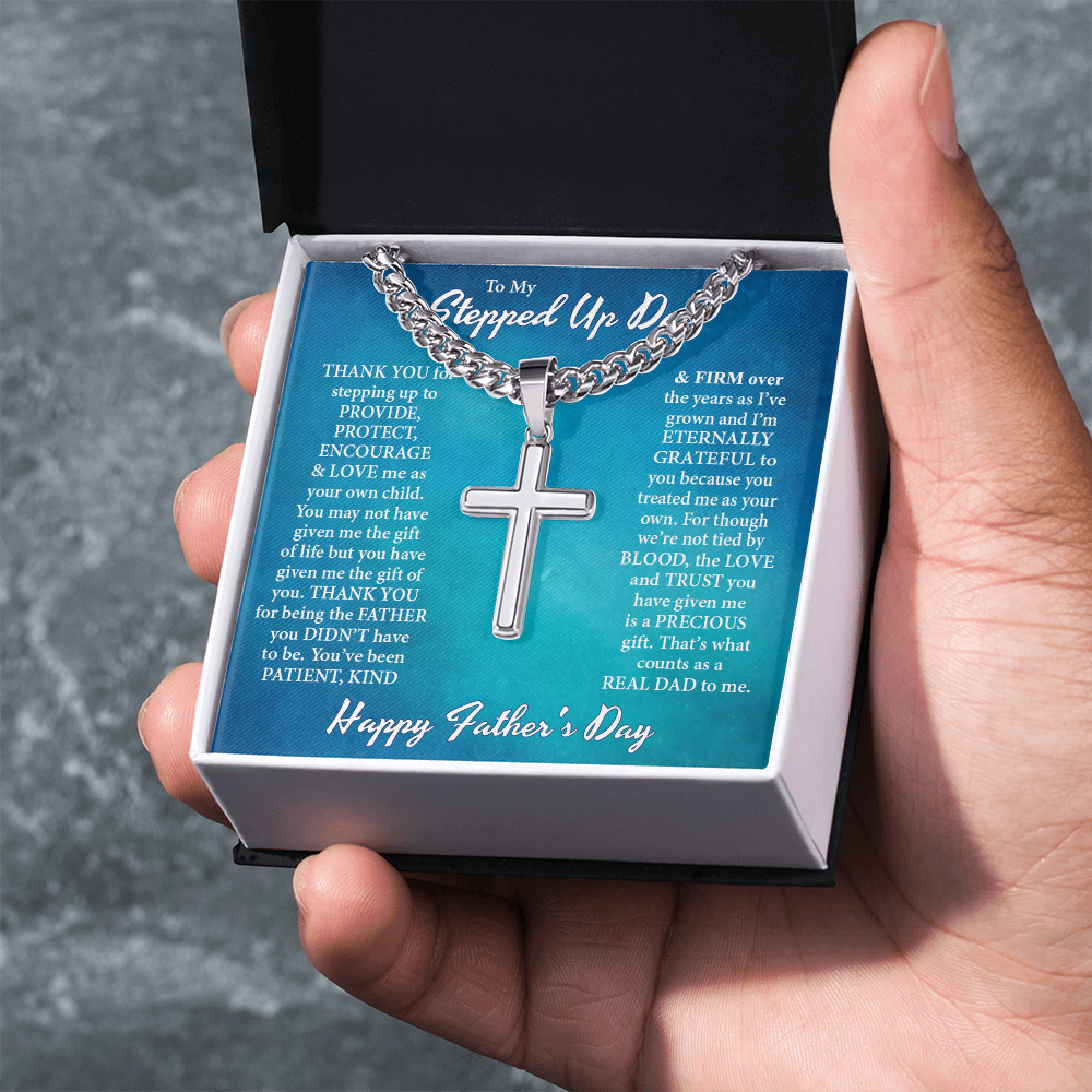 To My Step Dad Cross Necklace From Daughter, Stainless Steel Cross Necklace, Jewelry Gift For Men, Father's Day Necklace Gift For Dad, Graduation Gift Necklace For him, Stepped Up Dad Gift Necklace