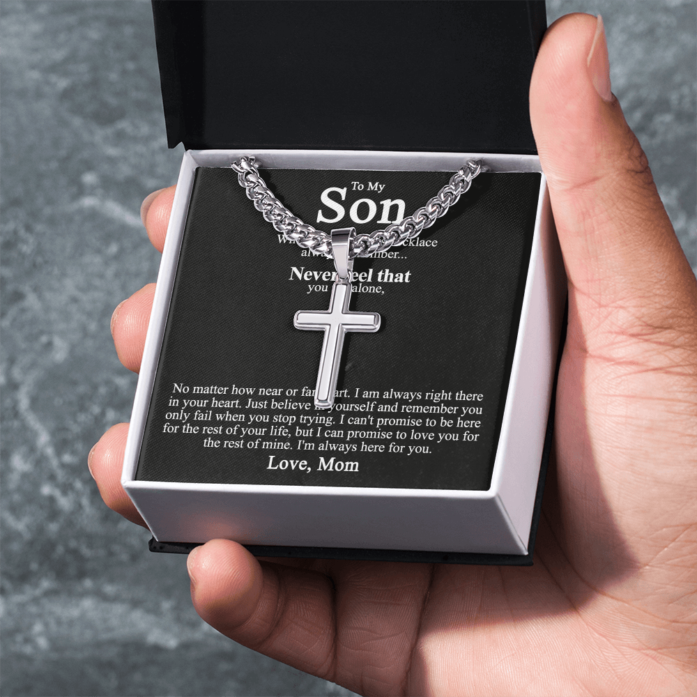 To My Son Cross Necklace from Mom, Cross Pendant Gifts for Son, Pendant Gift for Son On Birthday Anniversary Jewelry For Men, Christmas Necklace Gift For Son, Artisan Cross Necklace Gift For Son
