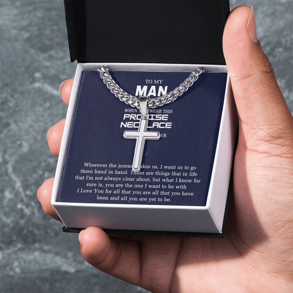 To My Man Cross Necklace From Girl, Woman, Sentimental Gifts Necklace for Man, Boyfriend Birthday Unique, Stainless Cross Necklace Gift For Man, Jewelry Gift For Men, Man Gift Necklace For Him