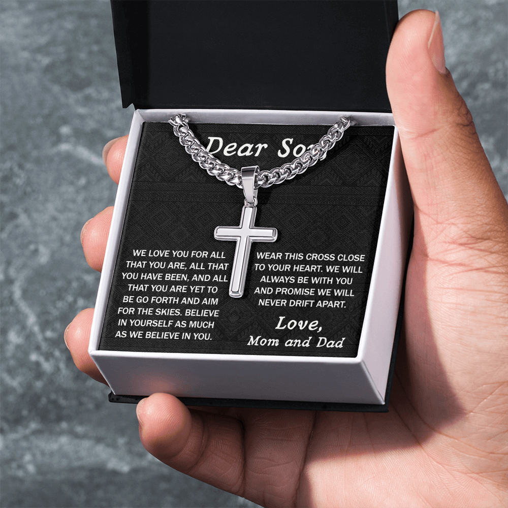 To My Son Cross Necklace From Mom, Jewelry Gift For Son, Necklace From Dad Birthday Christmas Graduation Gift from Dad Mom, Dear Son We Love You Pendant, Cross Necklace Gift For Boys, For Man
