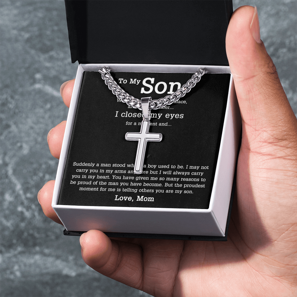 Sentimental Son Gifts Cross Necklace From Mom, Son Cross Necklace, Mother to Son Gifts Cross Necklace, Gift Necklace for Son Birthday, Unique Gifts for Son from Mother, Son Gift from Mom Mother