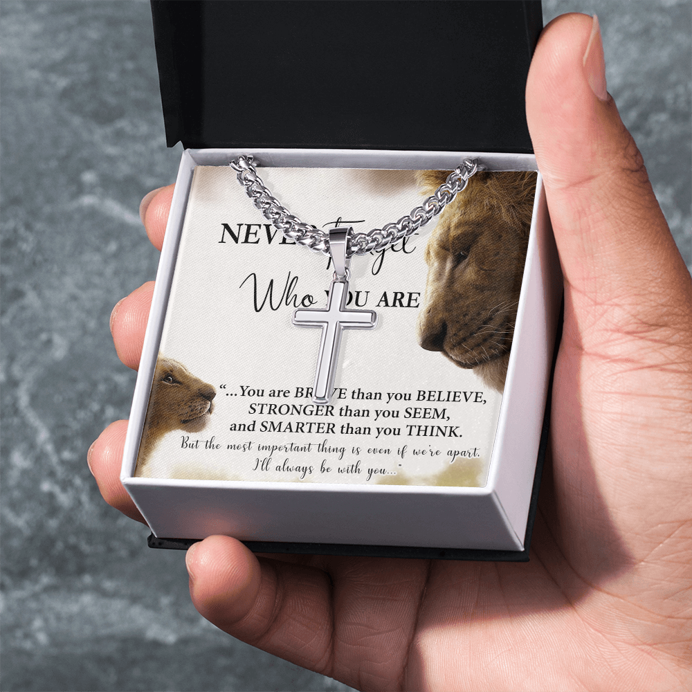 Father And Son Lion Cross Necklace Gift From SOn, Never Forget Necklace Gift From Son, Lion Dad Cross Necklace Birthday Gifts For Father Jewelry Son Gifts From Dad, Father's Day Necklace Gifts