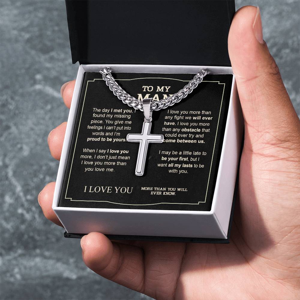 To My Man Cross Necklace From Women, Wife From Husband Gifts Cross Necklace For Man On Birthday Communion Present Necklace From Fiance, Jewelry Gift For Men, Stainless Cross Necklace Gift For Him