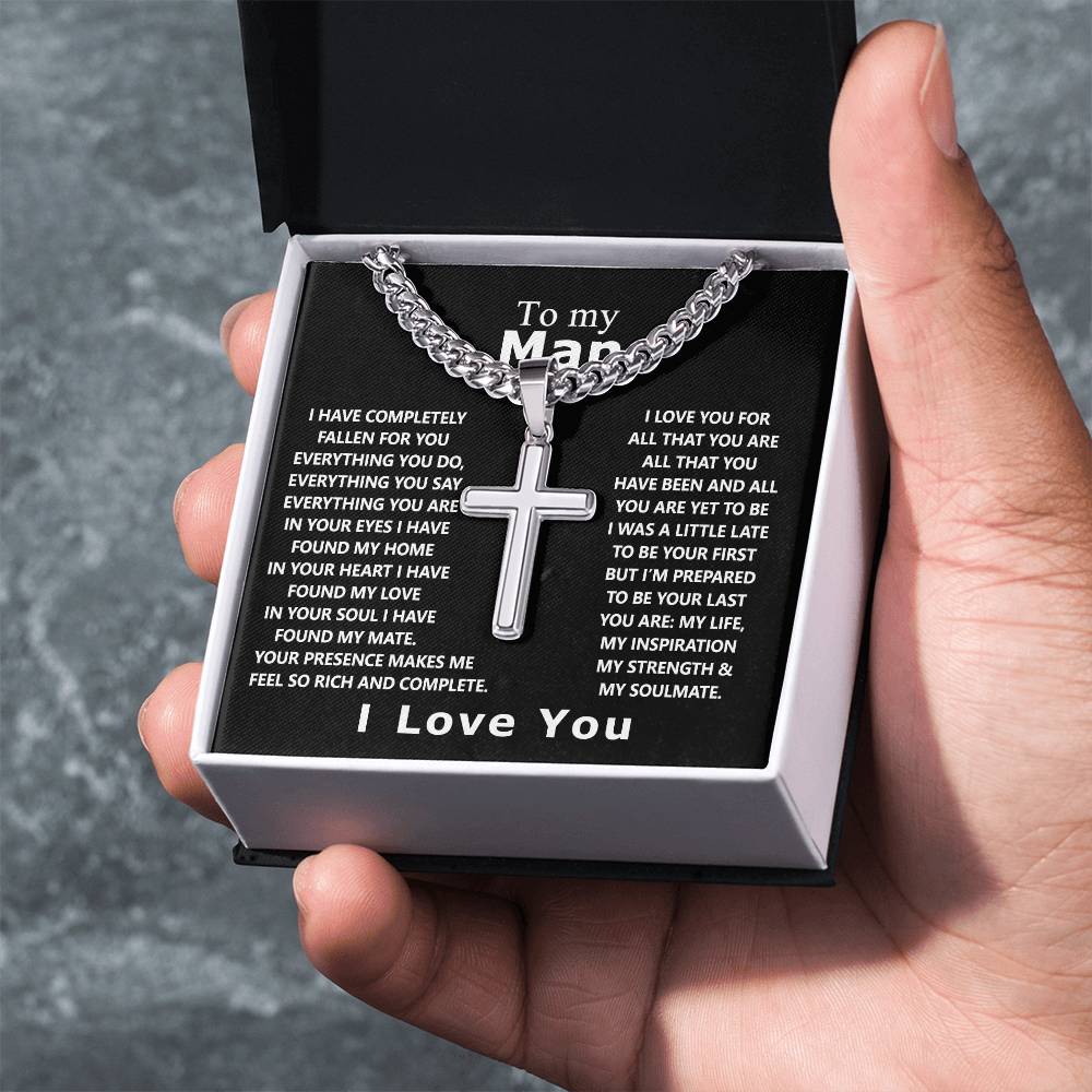 To My Man Cross Necklace From Soulmate, Girls Jewelry Gift For Men, Mans Necklace Gifts, Boyfriend Necklace Gift From Girlfriend, Cross Necklace For Husband From Wife Cross Necklace Gift For Him