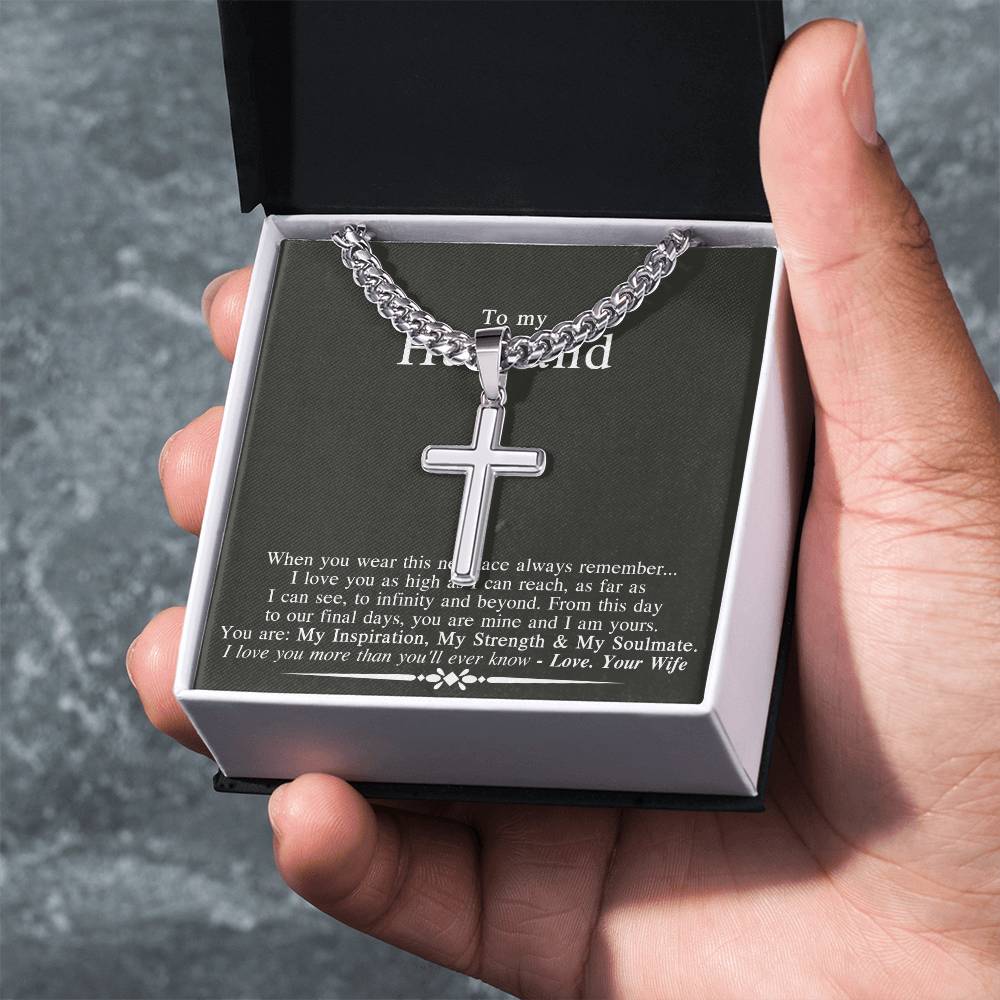 To My Husband Cross Necklace From Wife, Husband And Wife Cross Necklace, Jewelry Gift For Men, Man Gift Necklace, Wife To Husband Cross Necklace Pendant, My Soulmate My Love Necklace Gift For Him