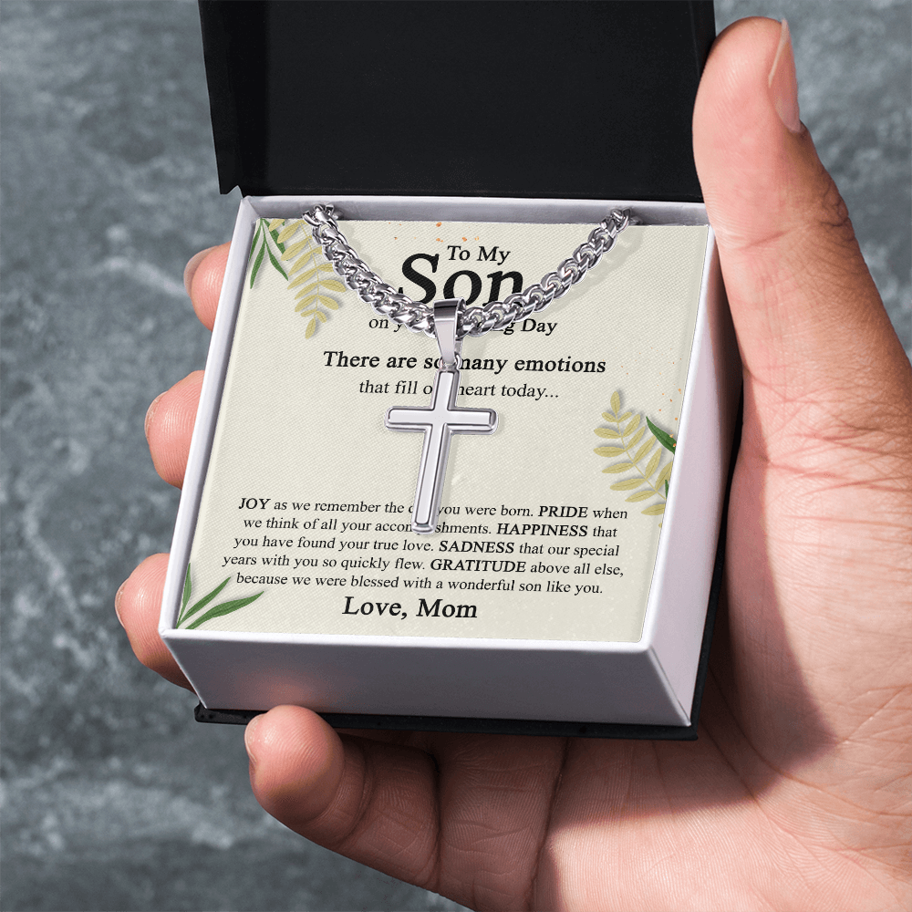 To My Son On His Wedding Day Cross Necklace from Mom, Gifts Cross Necklace for Son on Wedding Day from Mom, Mother Gift Necklace To Son on Wedding Day, Necklace for Son, Jewelry Gift For Boys Men