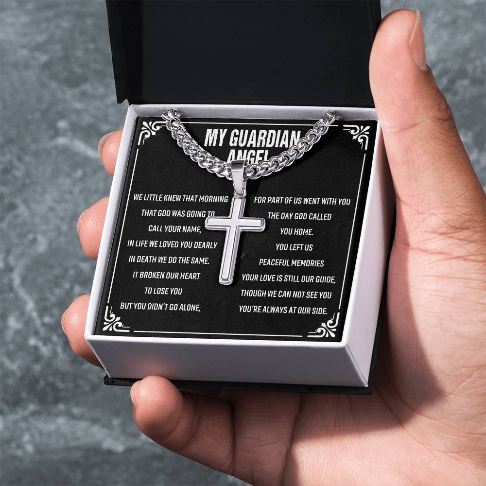 My Guardian Angel Cross Pendant Necklace Gift for Man, To My Husband Cross Necklace From Wife, Jewelry Gift For Men, Man's Gift Necklace, My Guardian Angel Necklace Gift For Men, Jewelry Gift For Him
