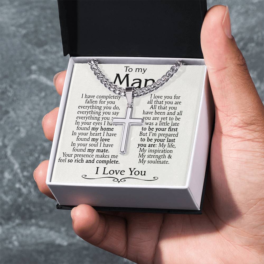 To My Man Cross Necklace From Soulmate, Wife Necklace For Man, Jewelry Gift For Mens, Man Gift Necklace Women And Man Cross Necklace Gift For Him, Husband And Wife Cross Necklace Pendants